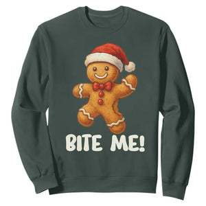 Funny Xmas Gingerbread Man Sweatshirt Cookie Bite Me TS10 Dark Forest Green Print Your Wear