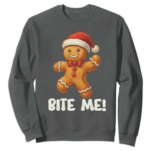 Funny Xmas Gingerbread Man Sweatshirt Cookie Bite Me TS10 Dark Heather Print Your Wear