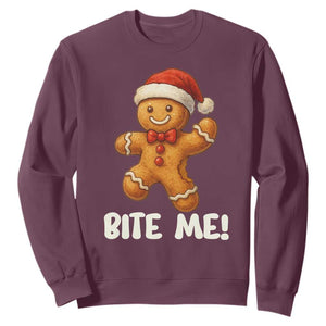 Funny Xmas Gingerbread Man Sweatshirt Cookie Bite Me TS10 Maroon Print Your Wear