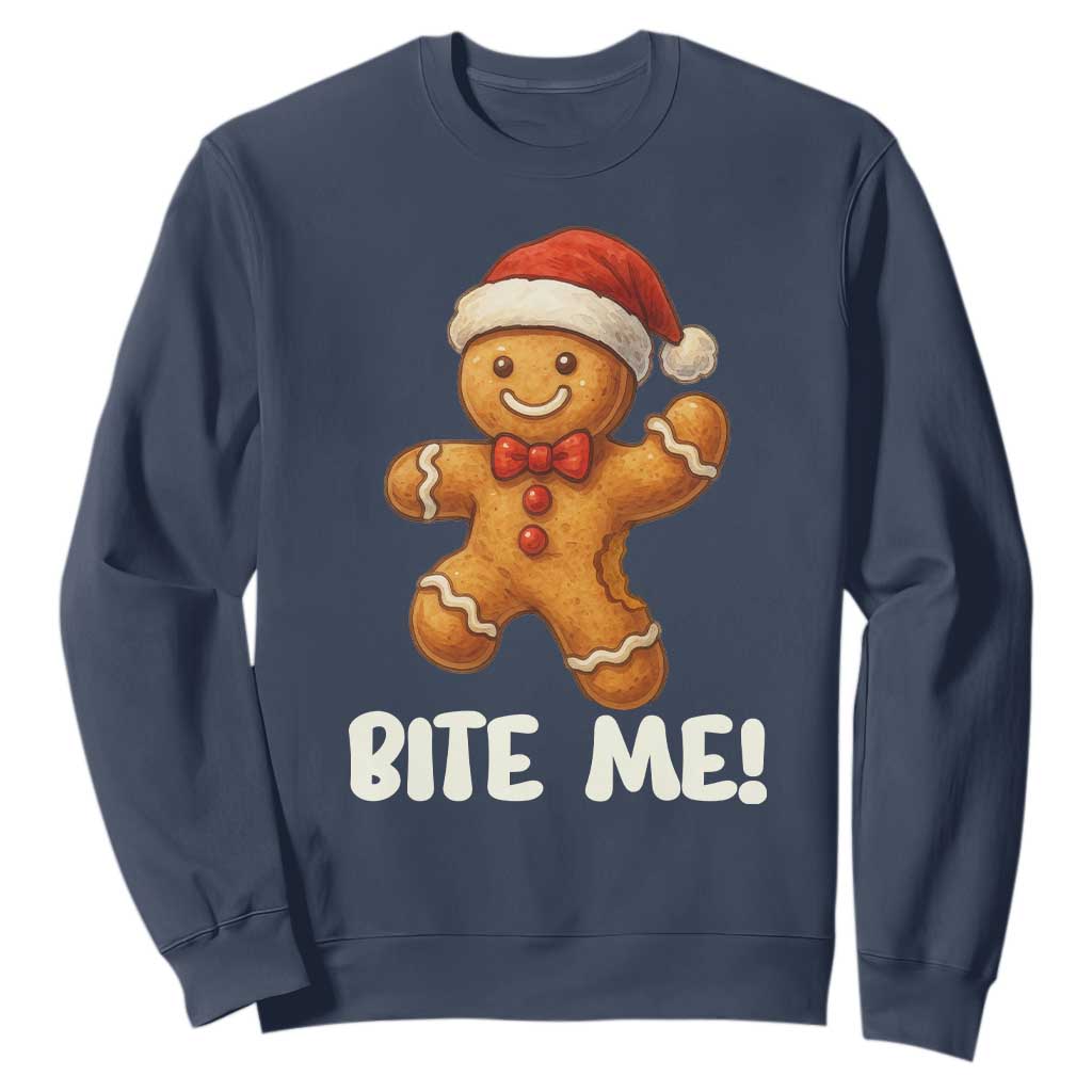 Funny Xmas Gingerbread Man Sweatshirt Cookie Bite Me TS10 Navy Print Your Wear