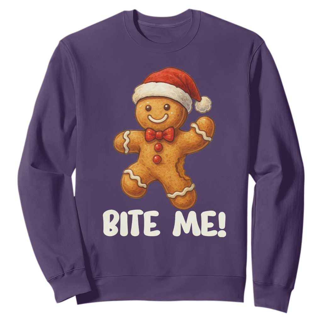 Funny Xmas Gingerbread Man Sweatshirt Cookie Bite Me TS10 Purple Print Your Wear