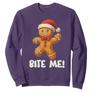 Funny Xmas Gingerbread Man Sweatshirt Cookie Bite Me TS10 Purple Print Your Wear