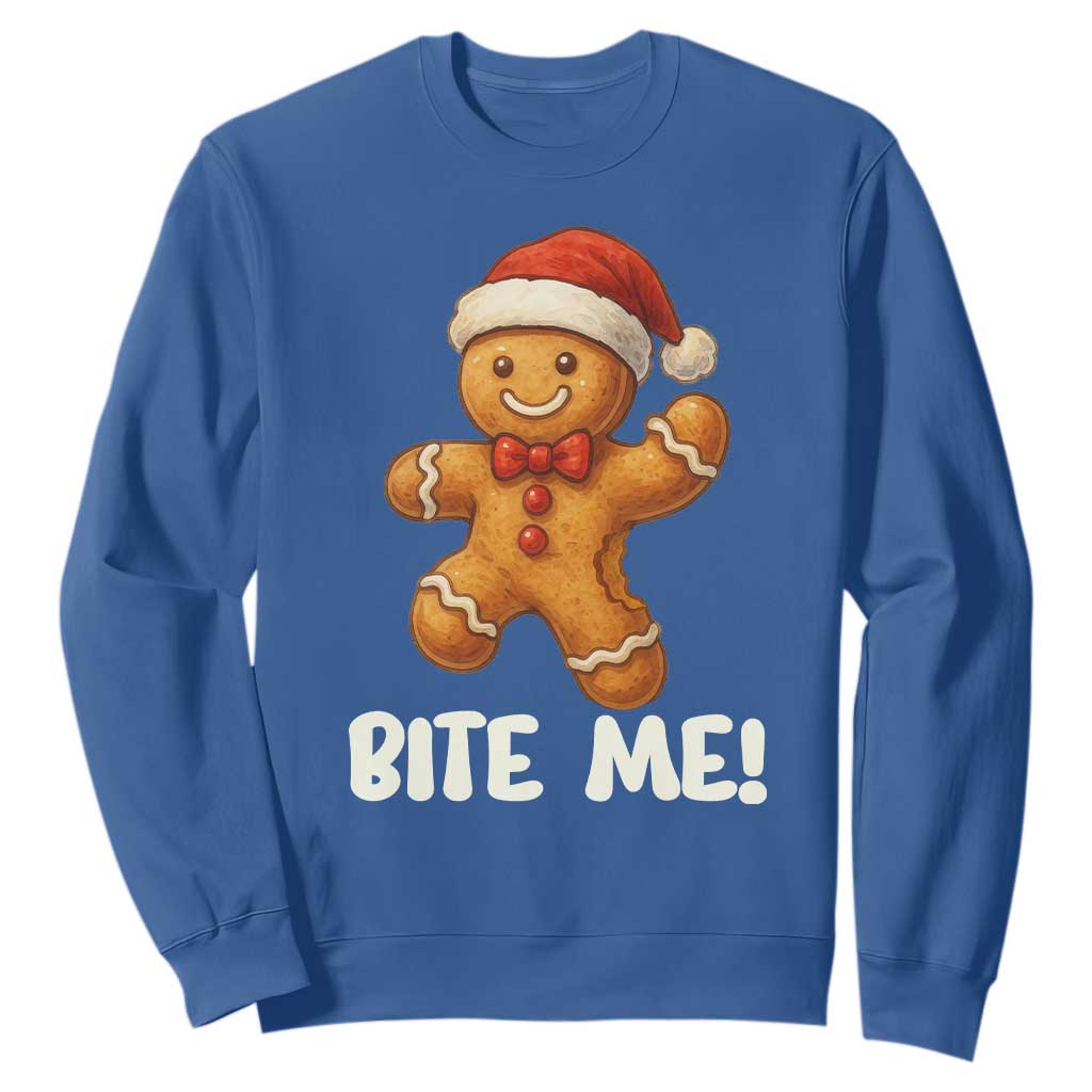 Funny Xmas Gingerbread Man Sweatshirt Cookie Bite Me TS10 Royal Blue Print Your Wear