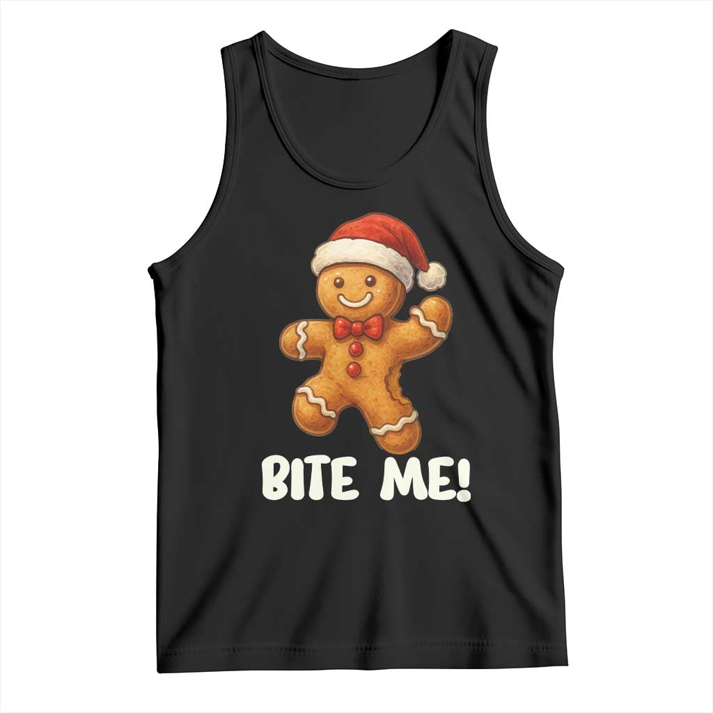 Funny Xmas Gingerbread Man Tank Top Cookie Bite Me TS10 Black Print Your Wear