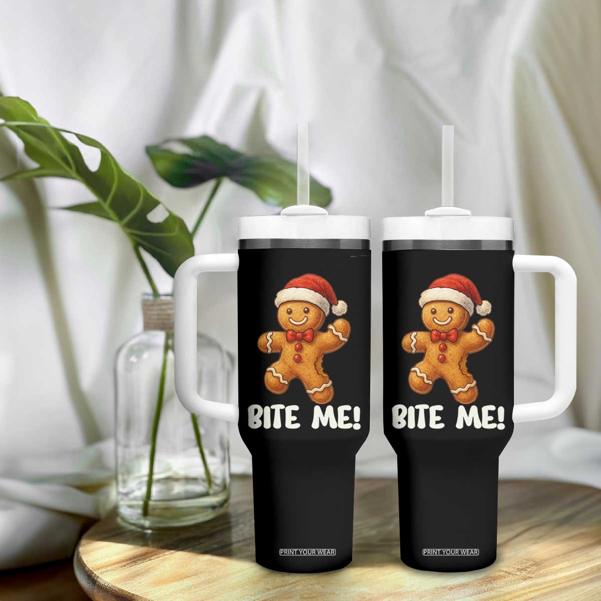 Funny Xmas Gingerbread Man Tumbler With Handle Cookie Bite Me TS10 Print Your Wear