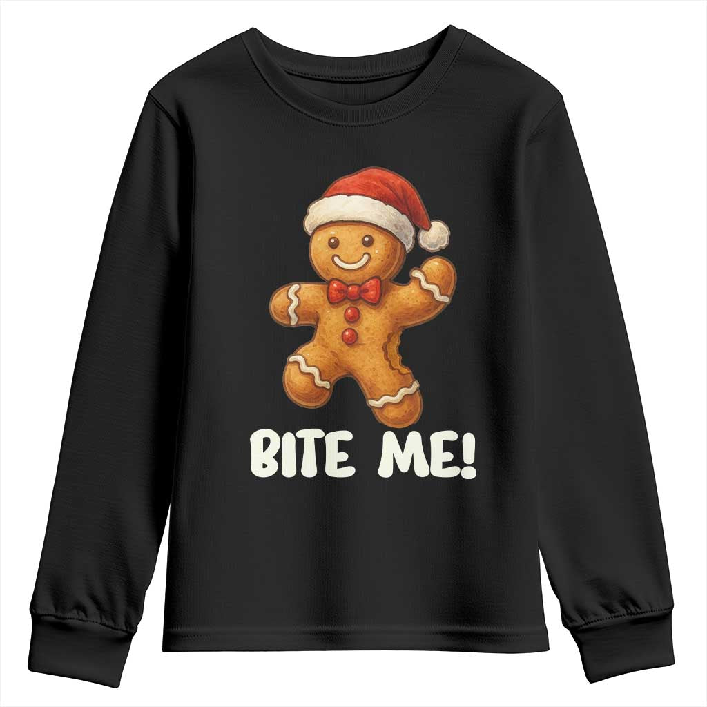 Funny Xmas Gingerbread Man Youth Sweatshirt Cookie Bite Me TS10 Black Print Your Wear