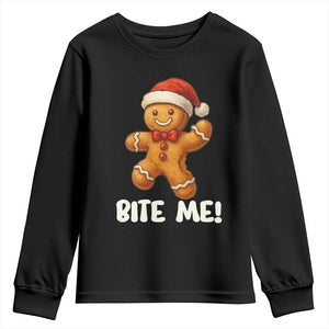 Funny Xmas Gingerbread Man Youth Sweatshirt Cookie Bite Me TS10 Black Print Your Wear