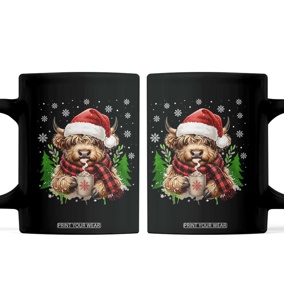 Christmas Cow Coffee Mug Funny Highland Cow Western Farmer Gift TS10 Black Print Your Wear