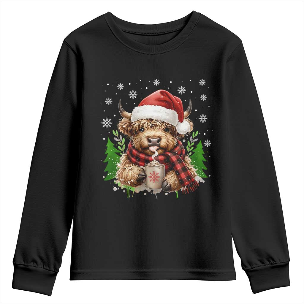 Christmas Cow Youth Sweatshirt Funny Highland Cow Western Farmer Gift TS10 Black Print Your Wear