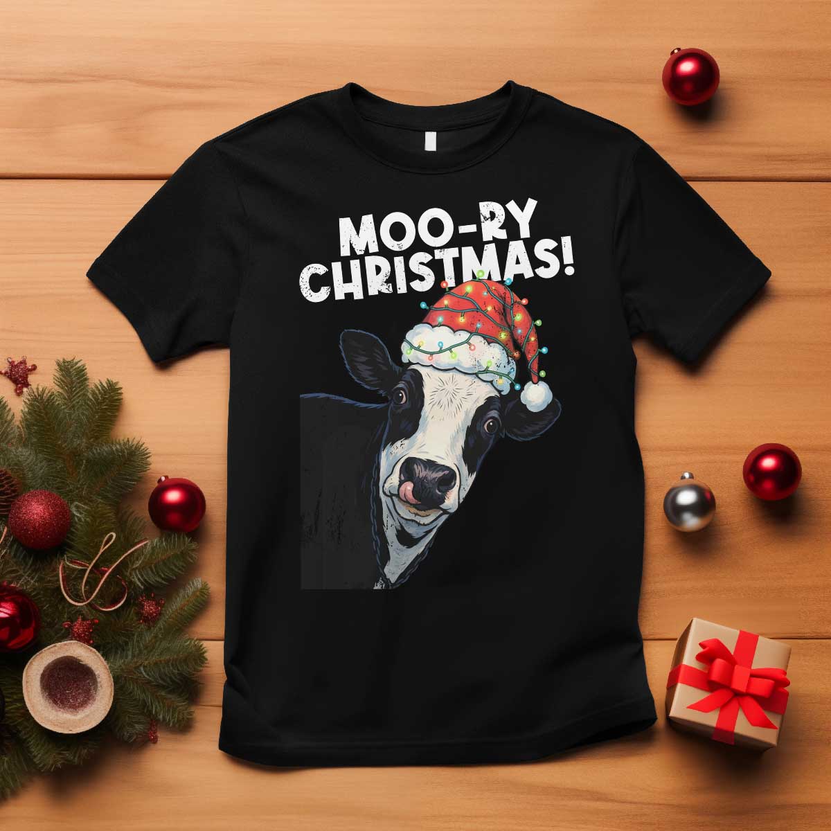 Christmas Cow T Shirt Funny Moo Ry Christmas Farmer Gift TS10 Black Print Your Wear