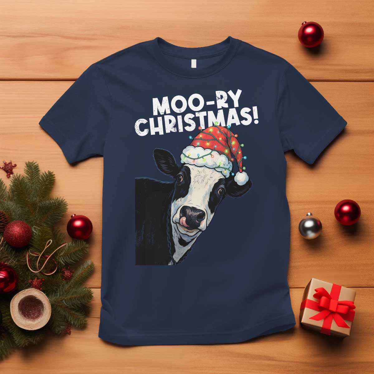 Christmas Cow T Shirt Funny Moo Ry Christmas Farmer Gift TS10 Navy Print Your Wear