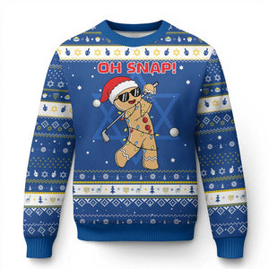 Oh Snap Gingerbreadman Golfer Hanukkah Ugly Sweater Funny Golf Christmas Golfing Pajamas TS10 Blue White Print Your Wear