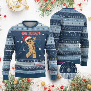 Oh Snap Gingerbreadman Golfer Hanukkah Ugly Sweater Funny Golf Christmas Golfing Pajamas TS10 Navy Light Blue Print Your Wear