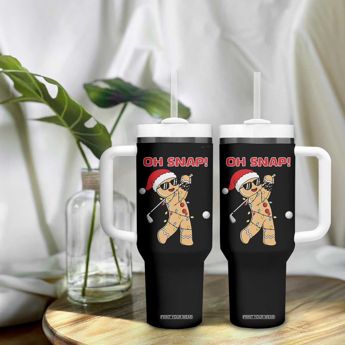 Oh Snap Gingerbreadman Golfer Tumbler With Handle Funny Golf Christmas Golfing Pajamas TS10 Print Your Wear