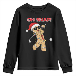 Oh Snap Gingerbreadman Golfer Youth Sweatshirt Funny Golf Christmas Golfing Pajamas TS10 Black Print Your Wear