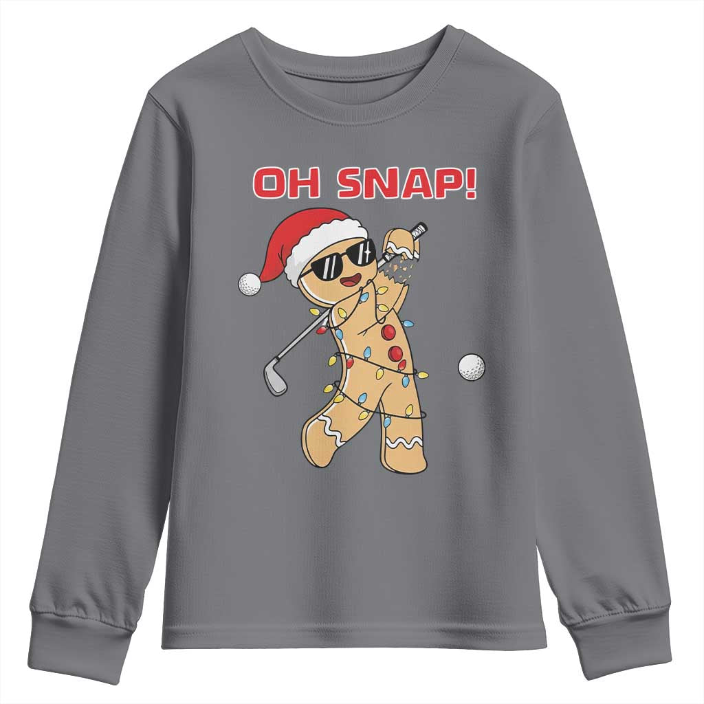 Oh Snap Gingerbreadman Golfer Youth Sweatshirt Funny Golf Christmas Golfing Pajamas TS10 Charcoal Print Your Wear