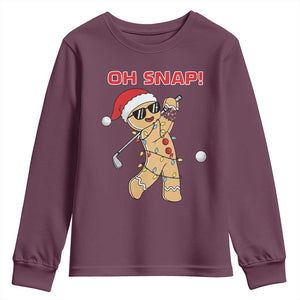 Oh Snap Gingerbreadman Golfer Youth Sweatshirt Funny Golf Christmas Golfing Pajamas TS10 Maroon Print Your Wear