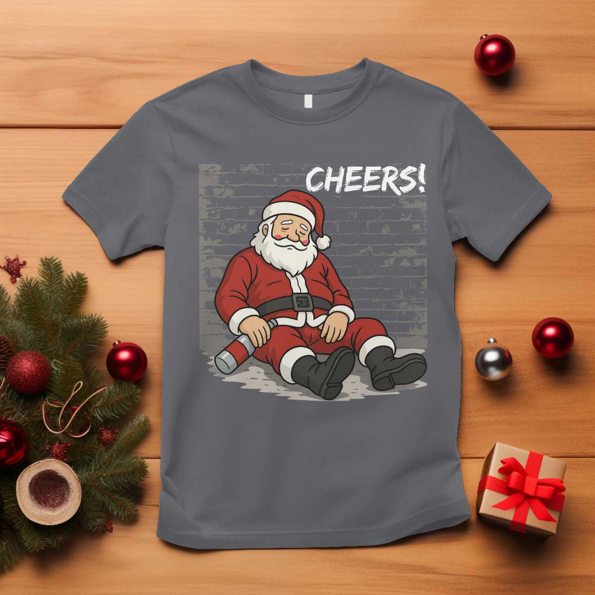Funny Christmas Santa Claus Drinking Beer T Shirt Wonderful Time TS10 Charcoal Print Your Wear