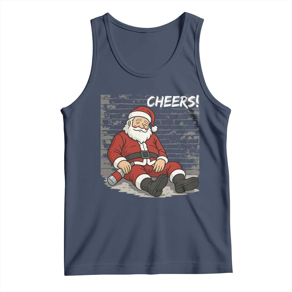 Funny Christmas Santa Claus Drinking Beer Tank Top Wonderful Time TS10 Navy Print Your Wear