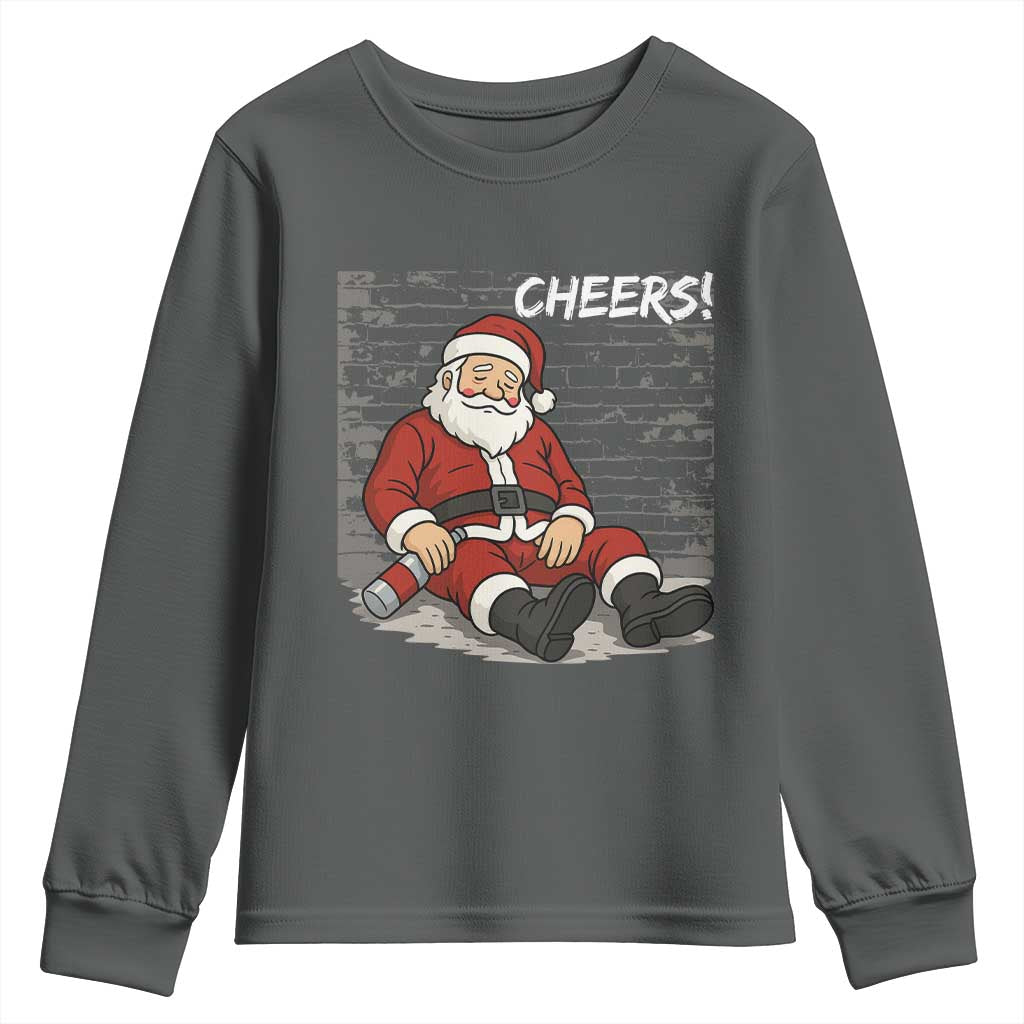 Funny Christmas Santa Claus Drinking Beer Youth Sweatshirt Wonderful Time TS10 Dark Heather Print Your Wear