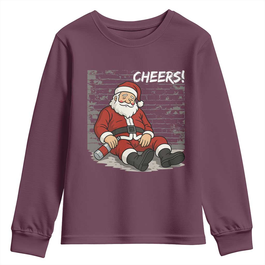 Funny Christmas Santa Claus Drinking Beer Youth Sweatshirt Wonderful Time TS10 Maroon Print Your Wear