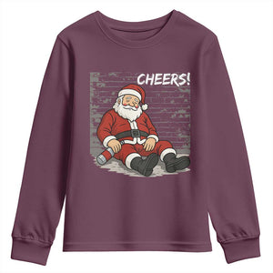 Funny Christmas Santa Claus Drinking Beer Youth Sweatshirt Wonderful Time TS10 Maroon Print Your Wear