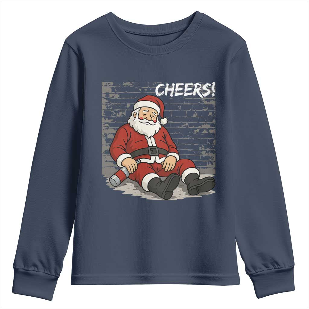 Funny Christmas Santa Claus Drinking Beer Youth Sweatshirt Wonderful Time TS10 Navy Print Your Wear