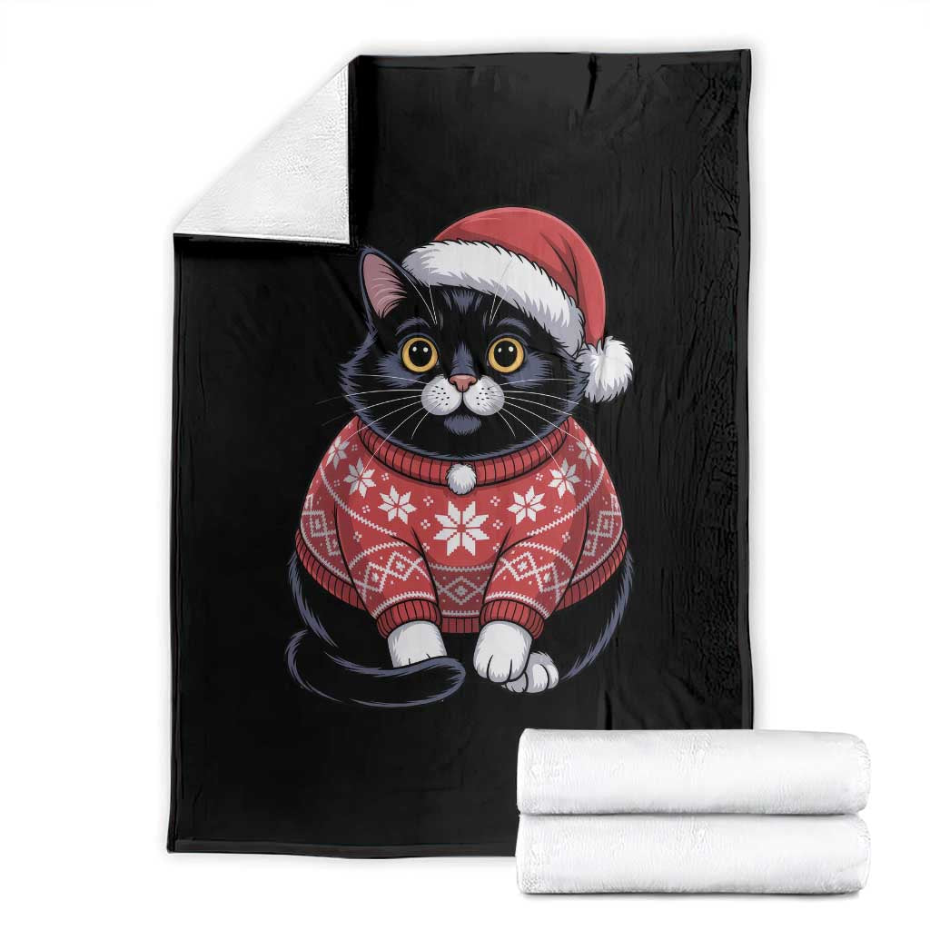 Christmas Black Cat Throw Blanket Catmas Gift For New Year TS10 Black Print Your Wear