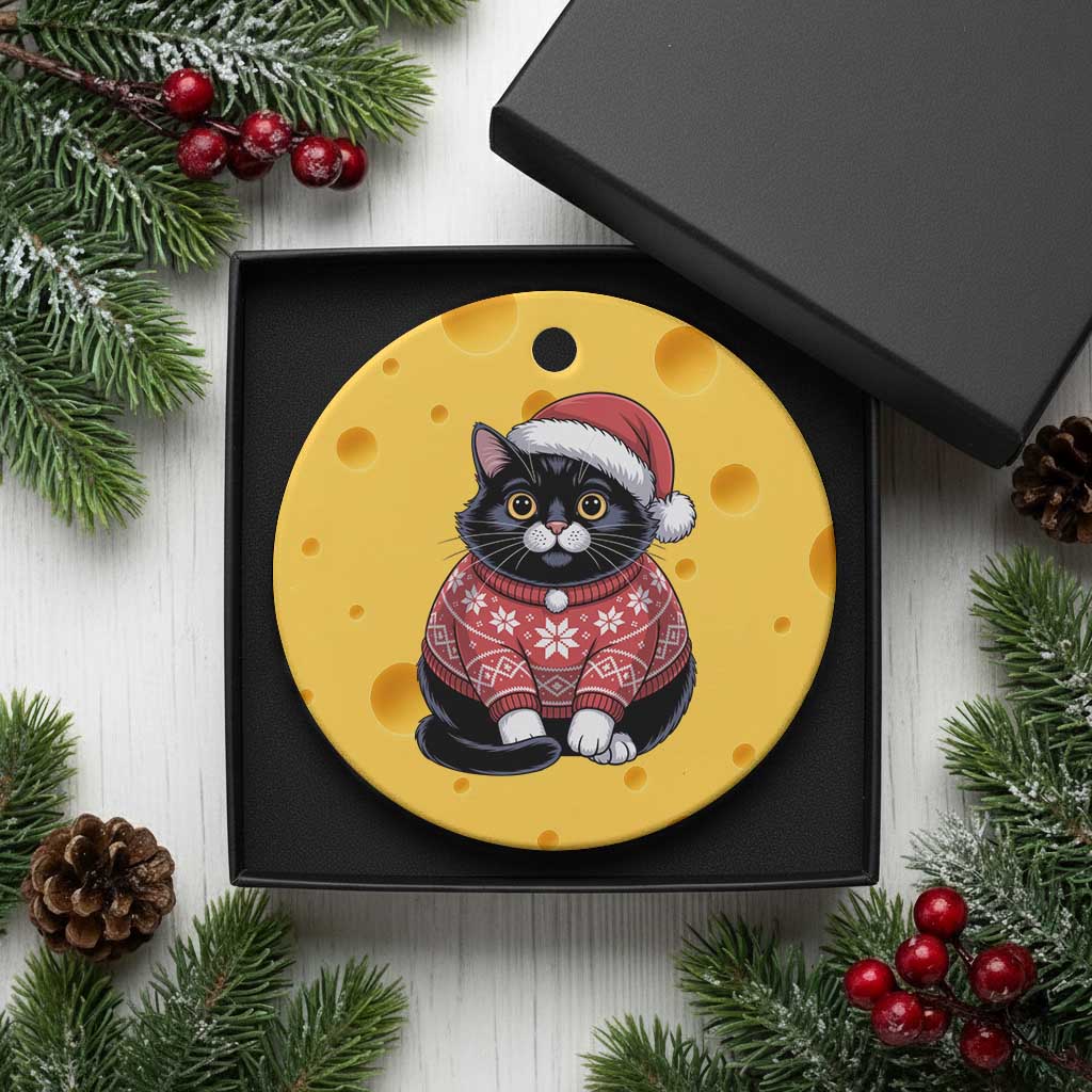 Christmas Black Cat Ceramic Ornament Catmas Gift For New Year TS10 1pc Yellow Cheese Print Your Wear