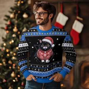 Christmas Black Cat Hanukkah Ugly Sweater Catmas Gift For New Year TS10 Black Blue Print Your Wear