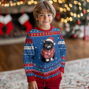 Christmas Black Cat Hanukkah Ugly Sweater Catmas Gift For New Year TS10 Blue Red Print Your Wear