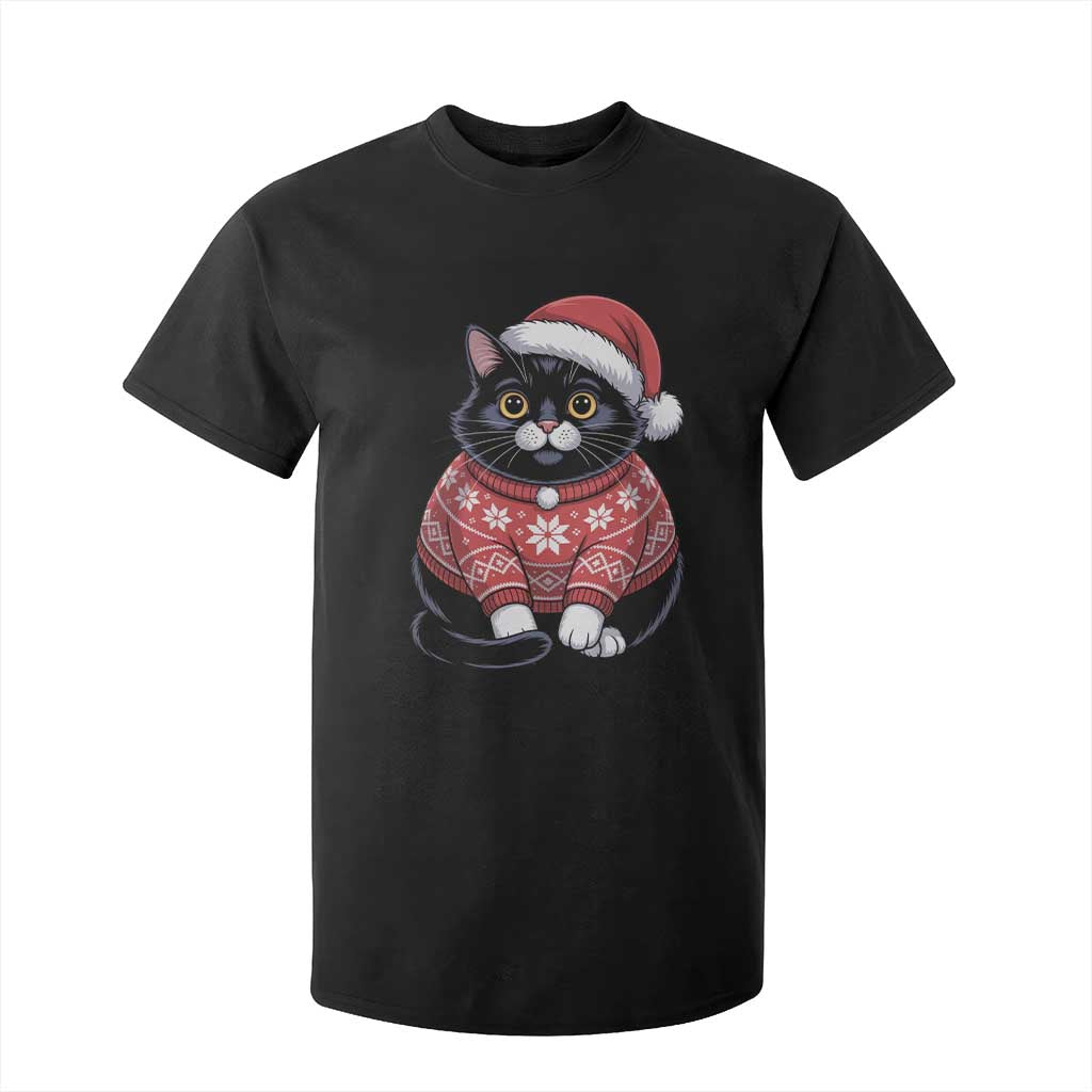 Christmas Black Cat T Shirt For Kid Catmas Gift For New Year TS10 Black Print Your Wear