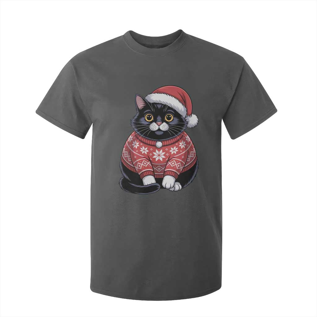 Christmas Black Cat T Shirt For Kid Catmas Gift For New Year TS10 Dark Heather Print Your Wear