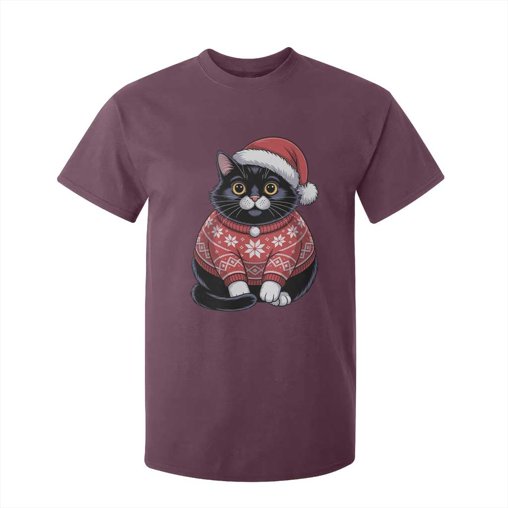 Christmas Black Cat T Shirt For Kid Catmas Gift For New Year TS10 Maroon Print Your Wear