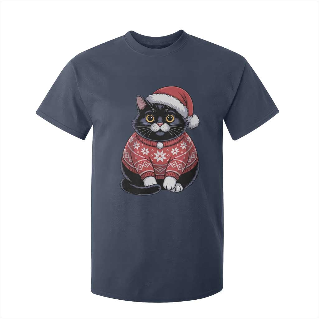 Christmas Black Cat T Shirt For Kid Catmas Gift For New Year TS10 Navy Print Your Wear