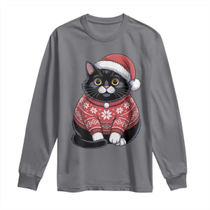 Christmas Black Cat Long Sleeve Shirt Catmas Gift For New Year TS10 Charcoal Print Your Wear