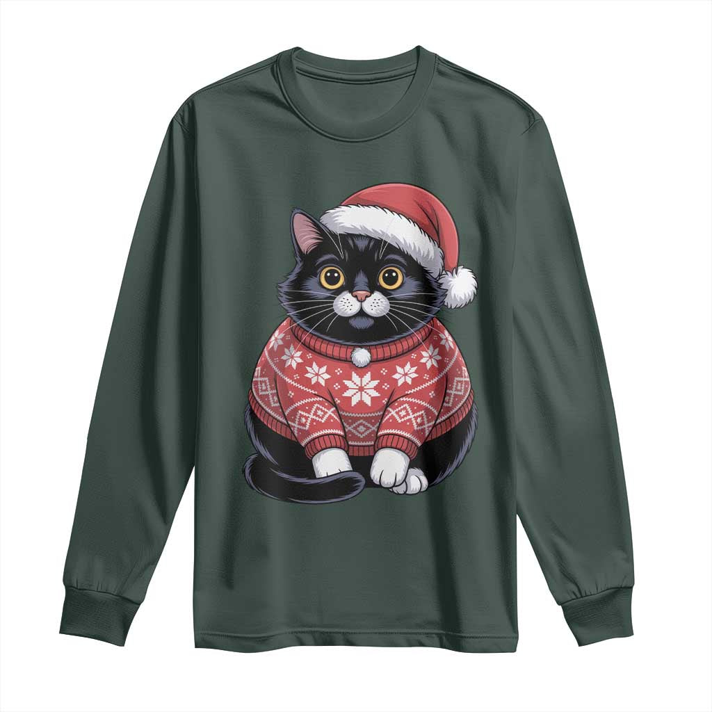 Christmas Black Cat Long Sleeve Shirt Catmas Gift For New Year TS10 Dark Forest Green Print Your Wear