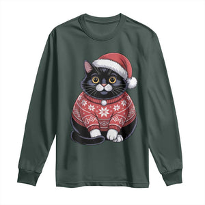 Christmas Black Cat Long Sleeve Shirt Catmas Gift For New Year TS10 Dark Forest Green Print Your Wear