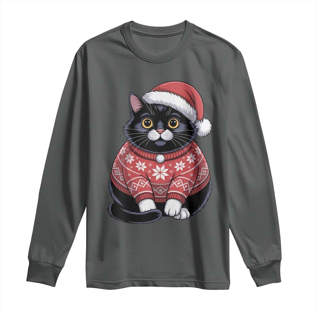 Christmas Black Cat Long Sleeve Shirt Catmas Gift For New Year TS10 Dark Heather Print Your Wear