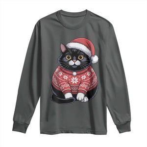 Christmas Black Cat Long Sleeve Shirt Catmas Gift For New Year TS10 Dark Heather Print Your Wear