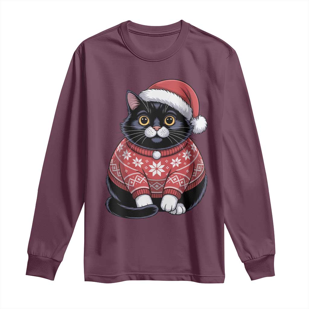 Christmas Black Cat Long Sleeve Shirt Catmas Gift For New Year TS10 Maroon Print Your Wear