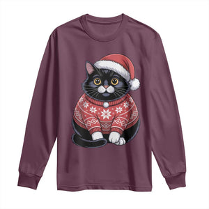 Christmas Black Cat Long Sleeve Shirt Catmas Gift For New Year TS10 Maroon Print Your Wear