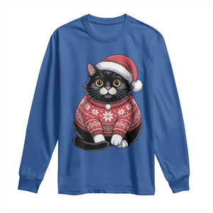Christmas Black Cat Long Sleeve Shirt Catmas Gift For New Year TS10 Royal Blue Print Your Wear