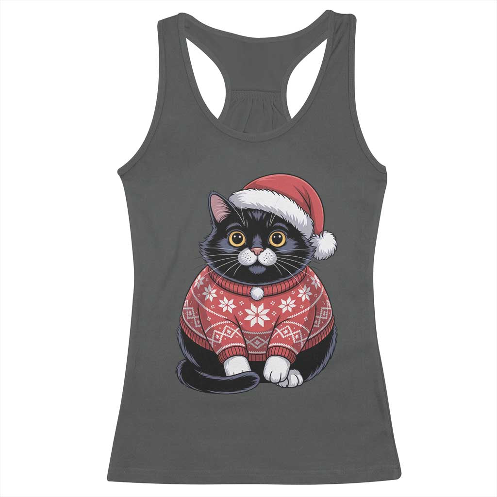 Christmas Black Cat Racerback Tank Top Catmas Gift For New Year TS10 Dark Heather Print Your Wear