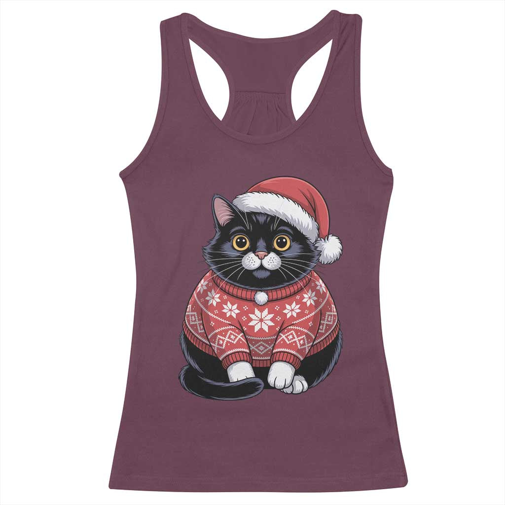 Christmas Black Cat Racerback Tank Top Catmas Gift For New Year TS10 Maroon Print Your Wear