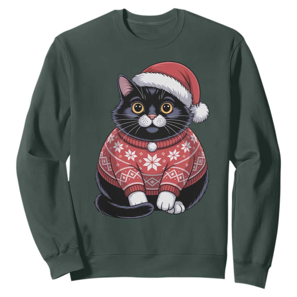 Christmas Black Cat Sweatshirt Catmas Gift For New Year TS10 Dark Forest Green Print Your Wear