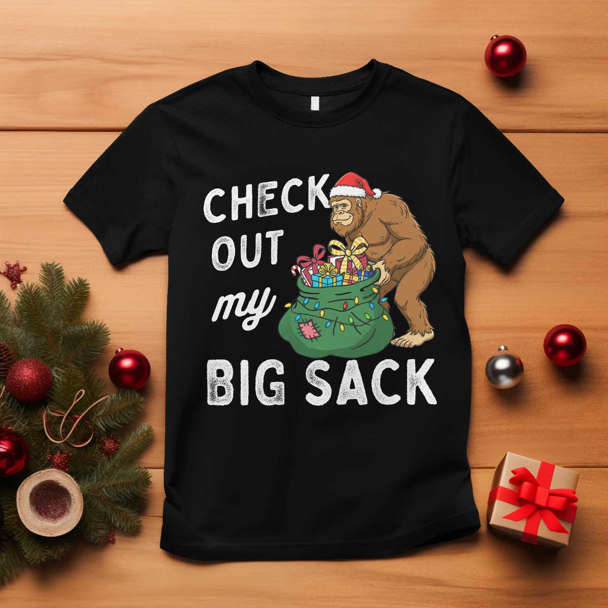 Santa Bigfoot Christmas T Shirt Funny Sasquatch Xmas Joke TS10 Black Print Your Wear