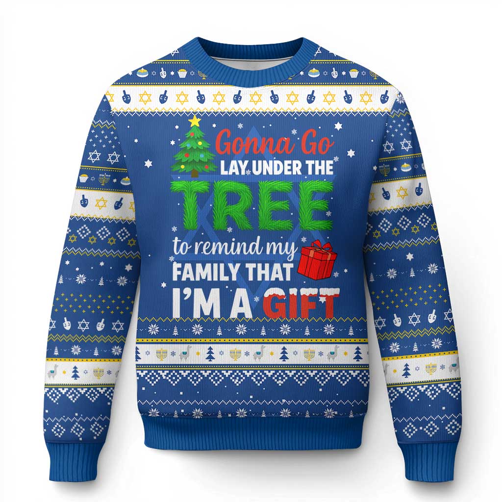 Funny Christmas Hanukkah Ugly Sweater Lay Under The Tree Xmas Family Pajama Gift TS10 Blue White Print Your Wear
