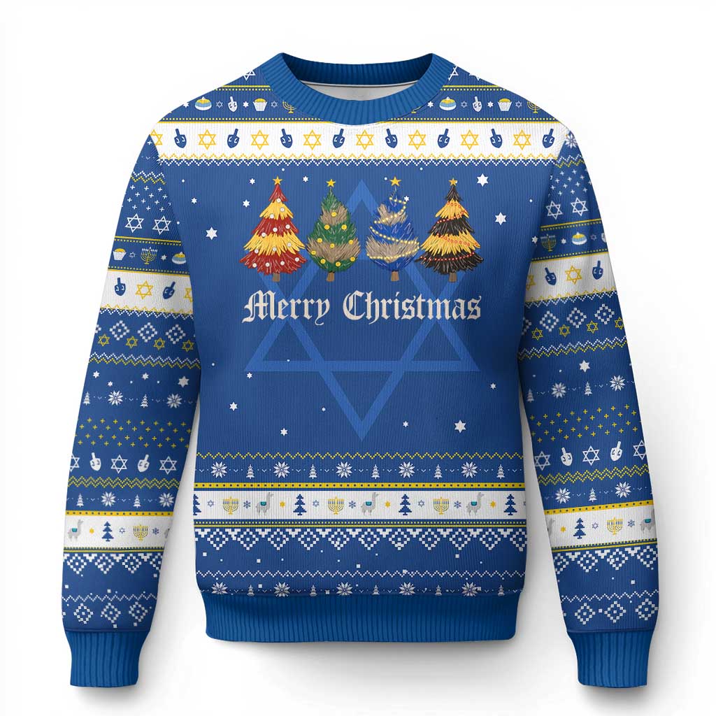 Christmas Tree Hanukkah Ugly Sweater Retro Wizard Trees Magical Cute Family Pajama TS10 Blue White Print Your Wear