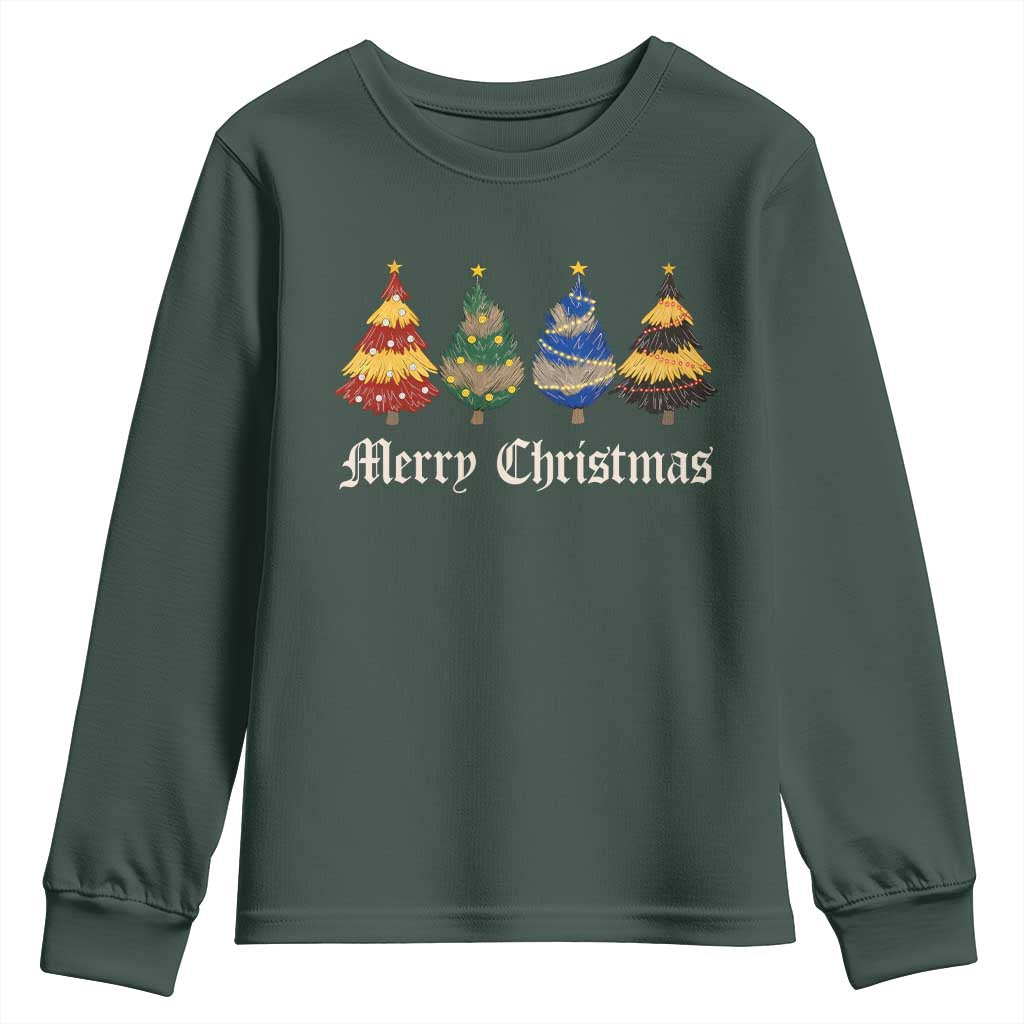 Christmas Tree Youth Sweatshirt Retro Wizard Trees Magical Cute Family Pajama TS10 Dark Forest Green Print Your Wear
